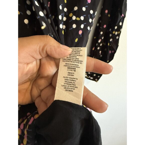 Free People Coryn Black print Long Sleeve Mini Dress Size 8 Bohemian - Picture 6 of 8